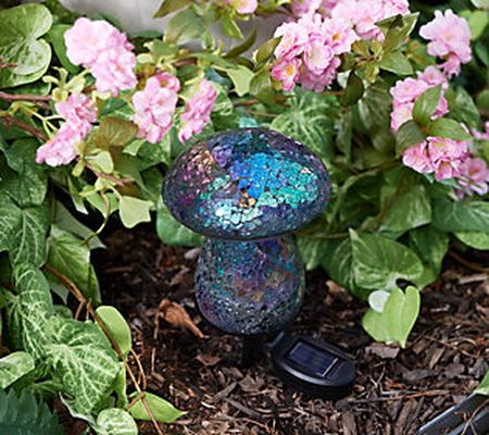As Is Marigold Solar Powered Mosaic Glass Mushroom Garden