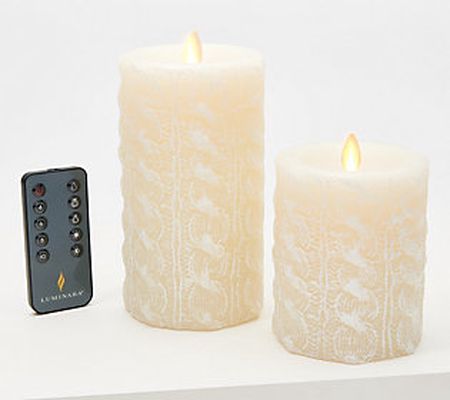 As Is Martha Stewarat S/2 Cable Knit Flamelss Candle Pillars