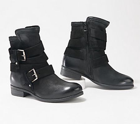 As Is Miz Mooz Leather Buckle WideWidth Ankle Boots - Shane