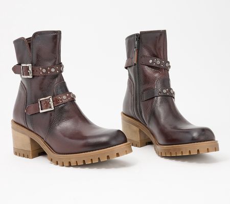 As Is Miz Mooz Leather Buckled Ankle Boots- Mary