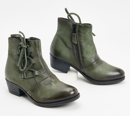 As Is Miz Mooz Leather Side Tie Ankle Boots- Baxter