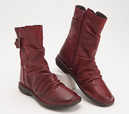As Is Miz Mooz Leather Wide Width Buckled Mid Boots- Parade
