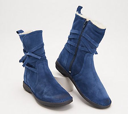 As Is Miz Mooz Suede Wide Width Wool Lined Ankle Boots