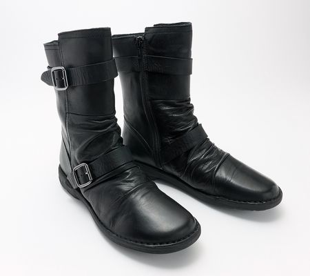 As Is Miz Mooz Wide Width Leather Buckled MidBoots - Pasha