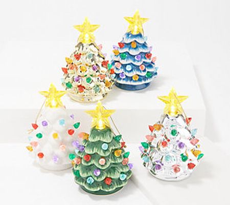 As Is Mr. Christmas Set/5 4.5" Mini Nostalgic Trees