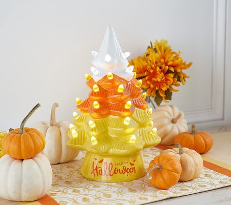 As Is Mr. Halloween 12" Ceramic Candy Corn Tree