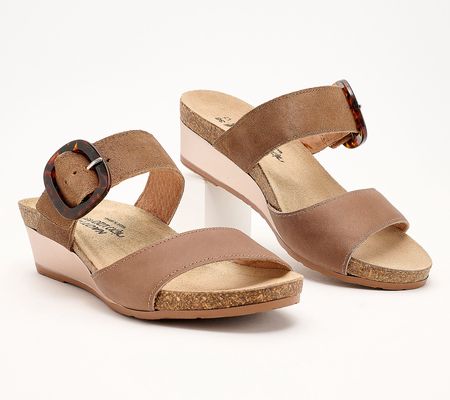 As Is Naot Leather Buckle Wedges - Kingdom