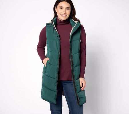 As Is Nuage Chevron Quilted Long Vest with Detachable Hood