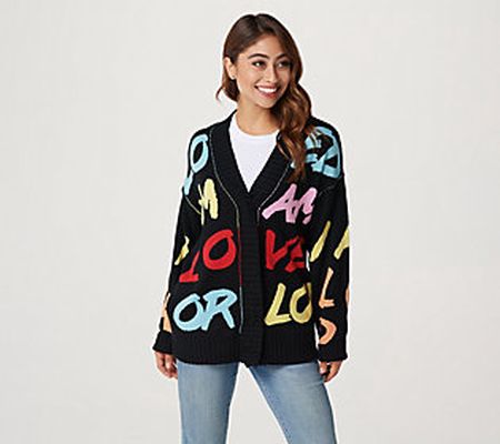 As Is Peace Love World Snap Front LoveJacquardSweater