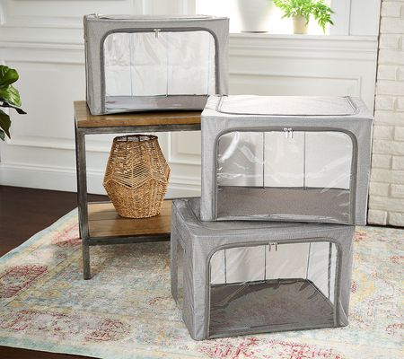 As Is Periea Set of 3 Large Collapsible Denim Wash Storage