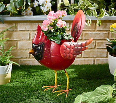 As Is Plow & Hearth Colorful Metal Standing Bird Planter