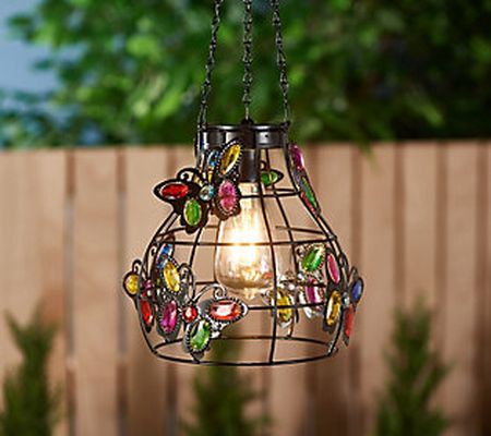 As Is Plow & Hearth Solar Hanging Jeweled Lantern