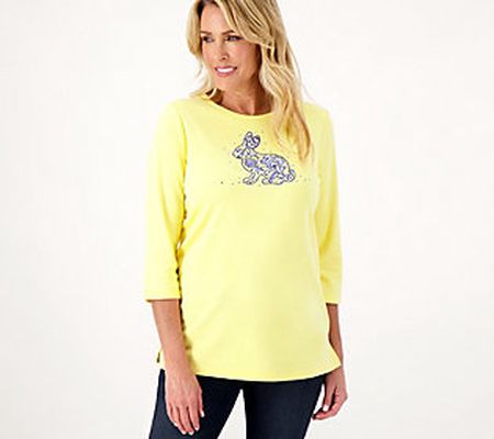 As Is Quacker Factory Chinoiserie Motifs 3/4 Sleeve Top