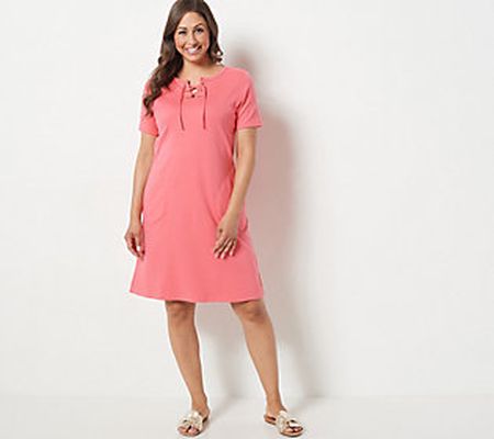 As Is Quacker Factory Grommet Lace Up Dress with Pockets