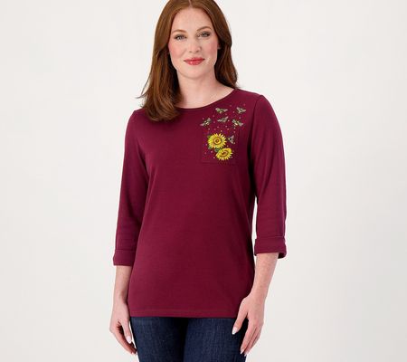 As Is Quacker Factory Pocket Full of Fall 3/4Sleeve Top
