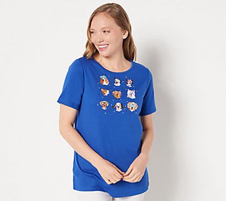 As Is Quacker Factory Posh Pets Embroidered Sh.Slv.T-Shirt