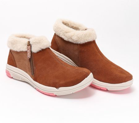 As Is Ryka Water Repellent Suede Faux Fur Ankle Boots