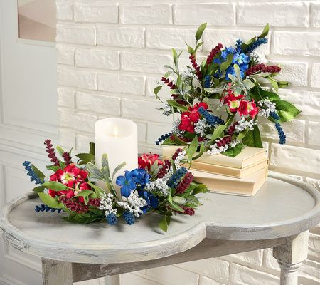 As Is S/2 Red White & Blue Hydrangea CandleRings- Valerie