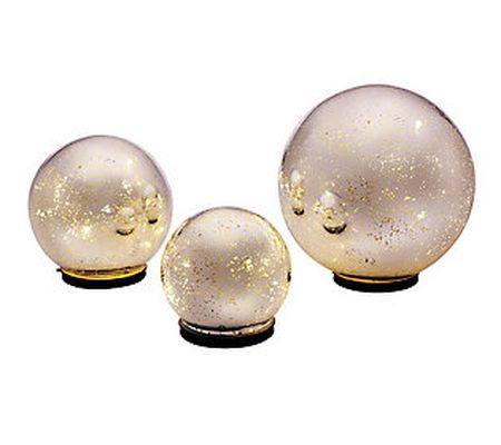 As Is S/3 Lit Indoor Outdoor Mercury Glass Spheres