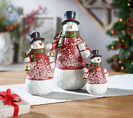As Is Set of 3 Snowmen Figures with Sweaters by Valerie