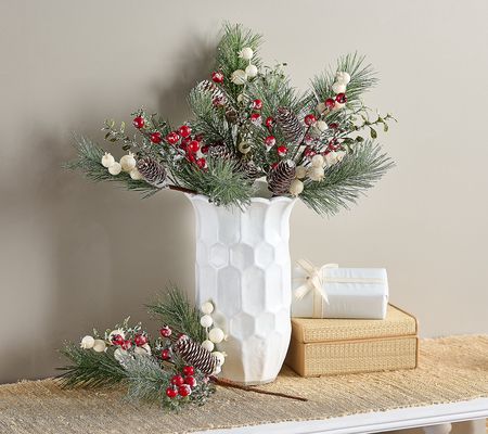 As Is Set of 4 Frosted Berry, Pine & Pinecone Picks