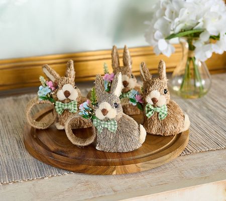 As Is Set of 4 Sisal Bunny Napkin Rings by Valerie