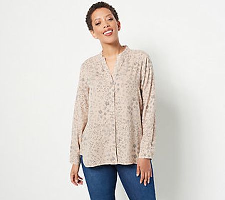 As Is Side Stitch Button Down Shirt with Mandarin Collar