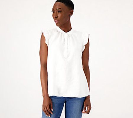 As Is Side Stitch Flutter Sleeve Tank with Released Hem