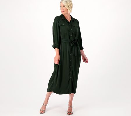 As Is Side Stitch Midi Shirt Dress with PatchPocket