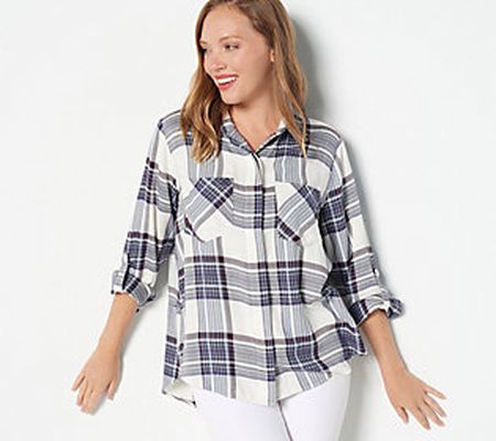 As Is Side Stitch Soft Brushed Plaid ButtonDown Top