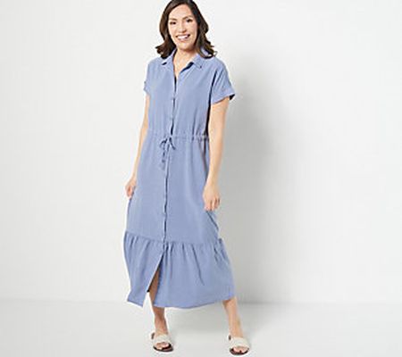 As Is Side Stitch Tiered Maxi Dress with Short Sleeves