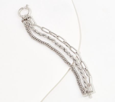 As Is Silver Style Paperclip, Curb, and Rope MultiChainBrace