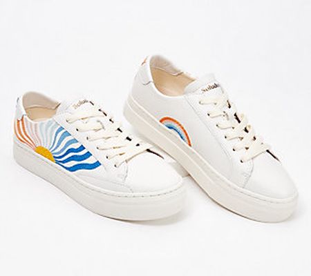 As Is Soludos Leather Lace-Up EmbroideredSneakers