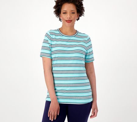 As Is Sport Savvy Cotton/Span Jersey Stripped T-Shirt