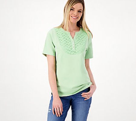As Is Sport Savvy French Terry Eyelet Short Sleeve Shirt