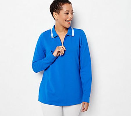 As Is Sport Savvy French Terry Half Zip Polo Collar Long Slv
