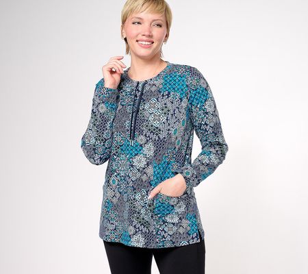 As Is Sport Savvy French Terry Printed Top with Drawcord