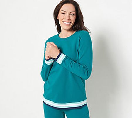 As Is Sport Savvy French Terry Pullover with Stripe Detail
