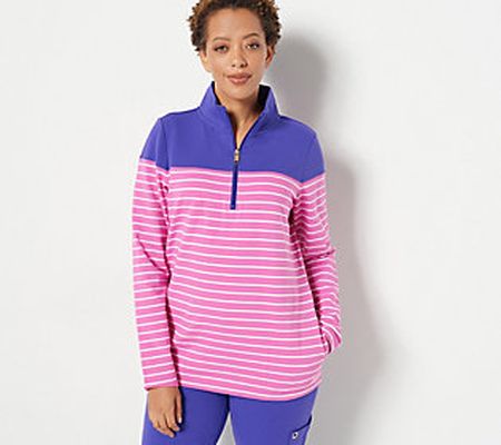 As Is Sport Savvy French Terry Striped Half Zip Pullover