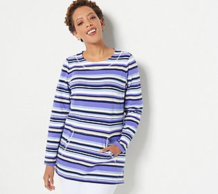 As Is Sport Savvy French Terry Striped Top W/ Front Pocket