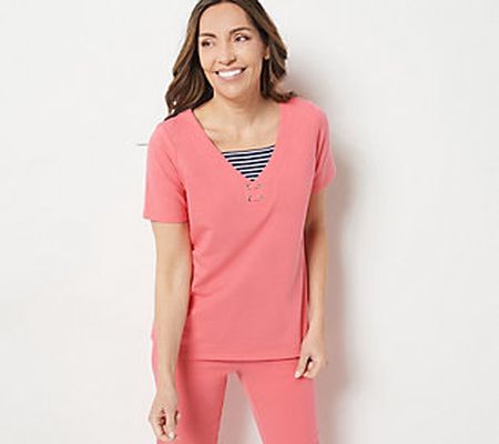 As Is Sport Savvy French Terry V-Neck Short Sleeve Top
