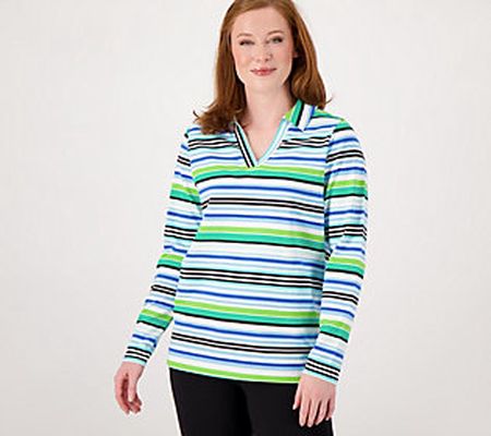 As Is Sport Savvy Printed French Terry CollarVNeck Pullover