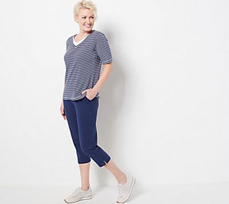 As Is Sport Savvy Striped/Solid French Terry SS Pant Set