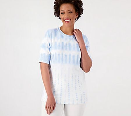 As Is Sport Savvy Tie Dye French Terry Elbow Sleeve Crew Top