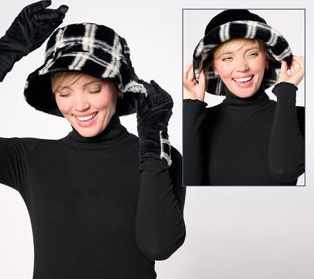 As Is Sprigs Faux Fur Reverse to Print Hat & Glove Set