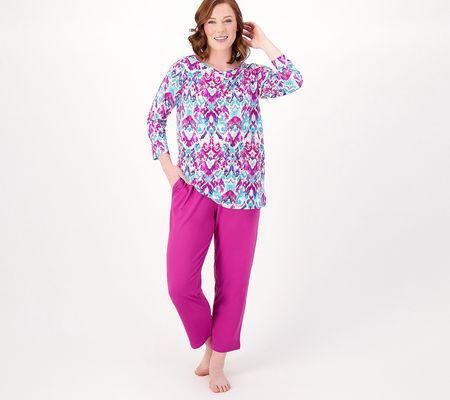 As Is Stan Herman Cozy Jersey 3/4 Sleeve Top& Crop Pant Set