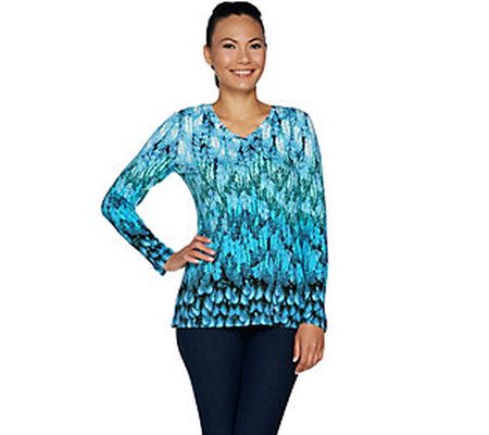 As Is Studio by Denim & Co. Feather Print Lng Sleeve V-Neck