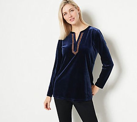 As Is Susan Graver Artisan Pet.Velvet Knit SpSplitNeckTunic