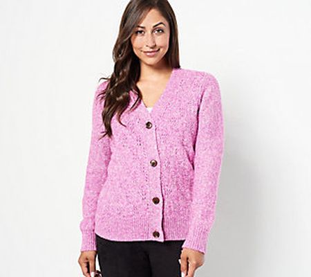 As Is Susan Graver Button-Front Pointelle CardiganSweater