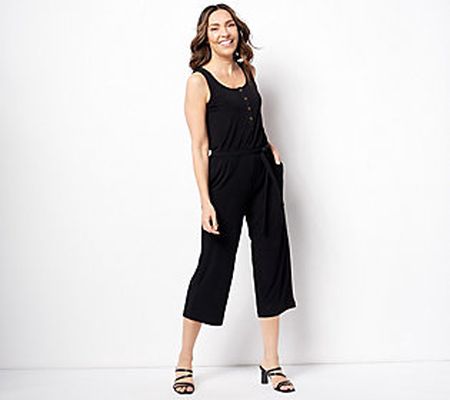 As Is Susan Graver EveryDay LiquidKnit Sleeve Less Jumpsuit